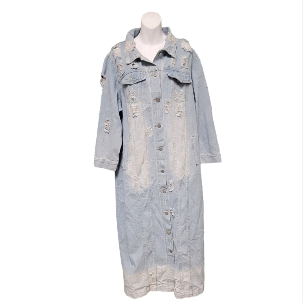 Full length denim blue jean jacket